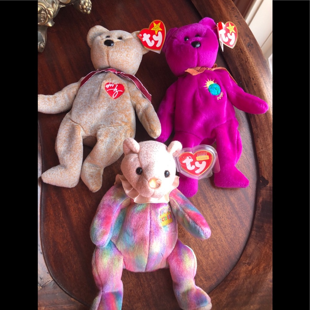 Lot of 3 Ty beanie baby bears 1999, 2000 ,October